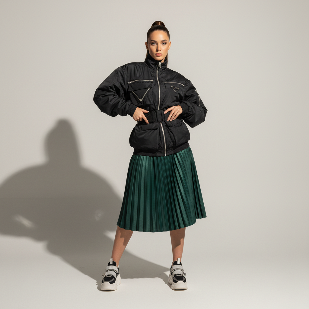 Modelo digital vestindo roupas enviadas, pronta para publicação editorial